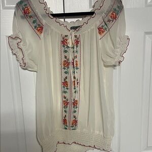 Isabella Rodriguez Cream Blouse with Floral Accents